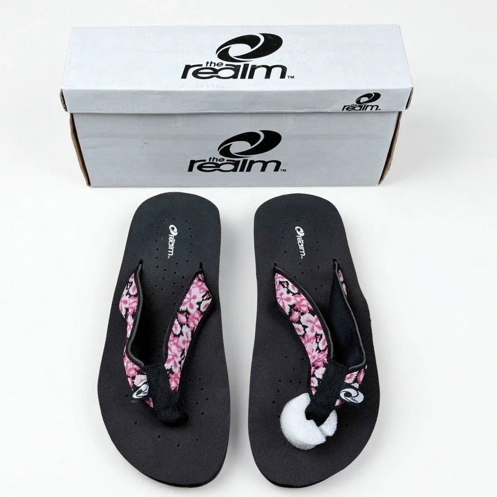The Realm Fusion Womens Flip Flop Sandals Black Pink Fuschia 62362 Size 7 NEW